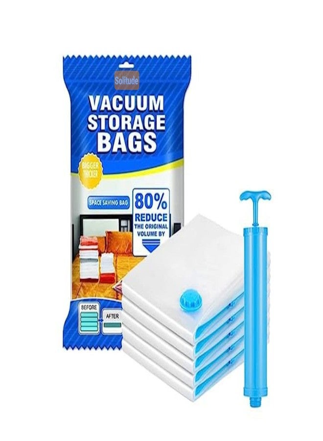 Solitude Reusable Vacuum Storage Bags (2S+2M+1L Bags, 1 Pump) for Clothes, Blankets and Bedding - Space-Saving Solution with Hand Pump for Travel and Home Storage - Image 1